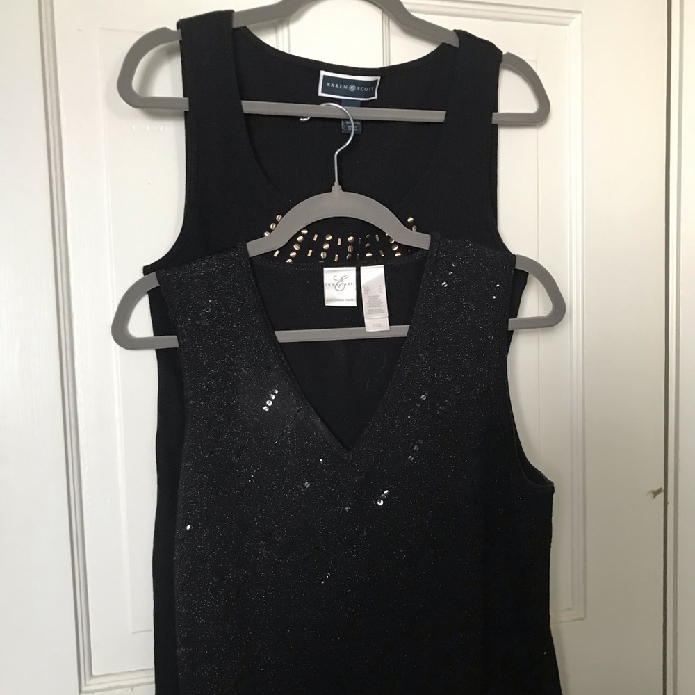 2 black sleeveless embellished tank tops.  Sold as a lot of 2